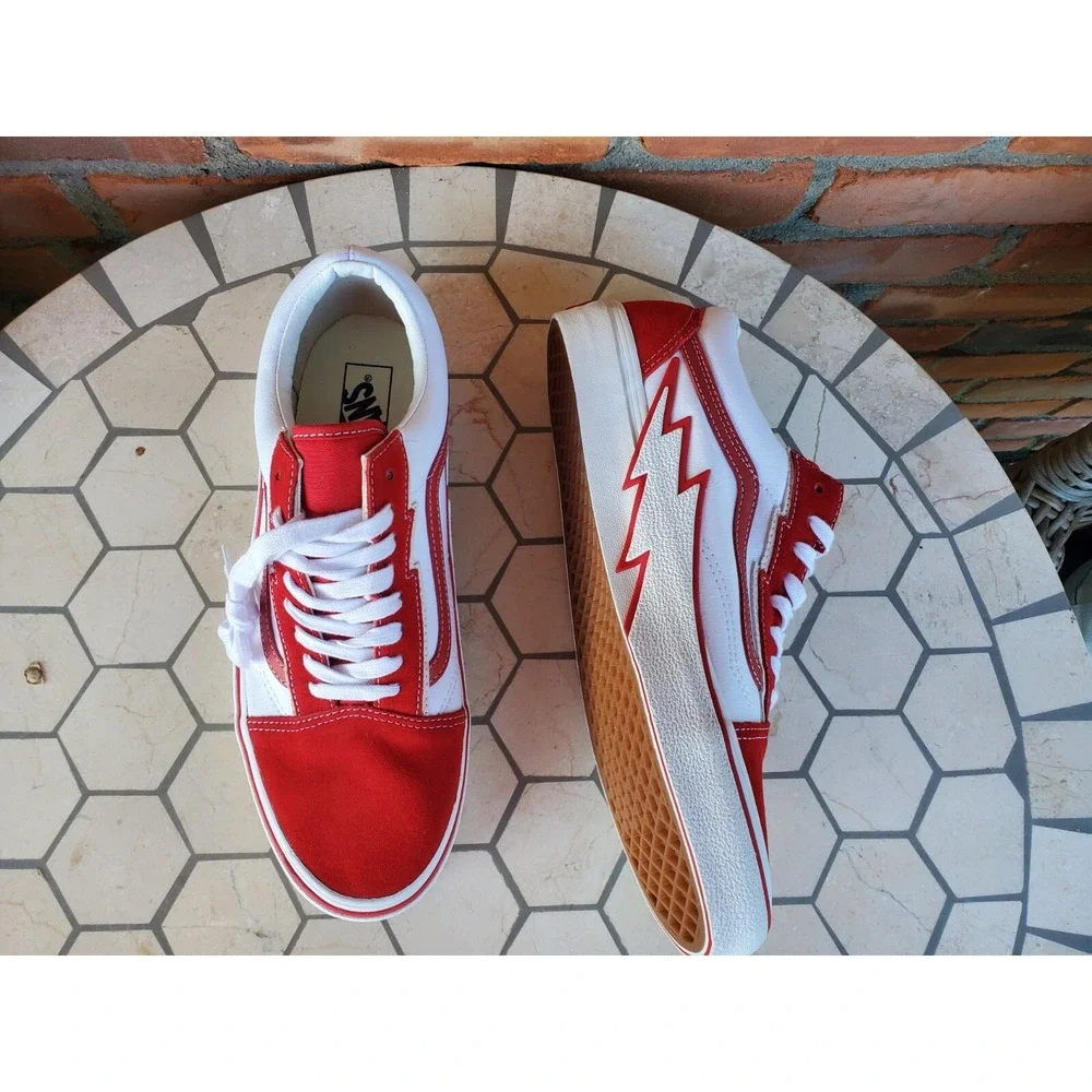 Men Size 6.5 VANS Old Skool Bolt Red VN0009Q56RT Rare Classic Suede Women Sz 8